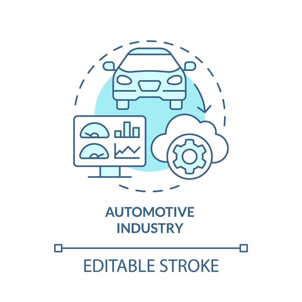 Automotive industry turquoise concept icon. Digital twin usage abstract idea thin line illustration. Isolated outline drawing. Editable stroke. Roboto-Medium, Myriad Pro-Bold fonts used vector
