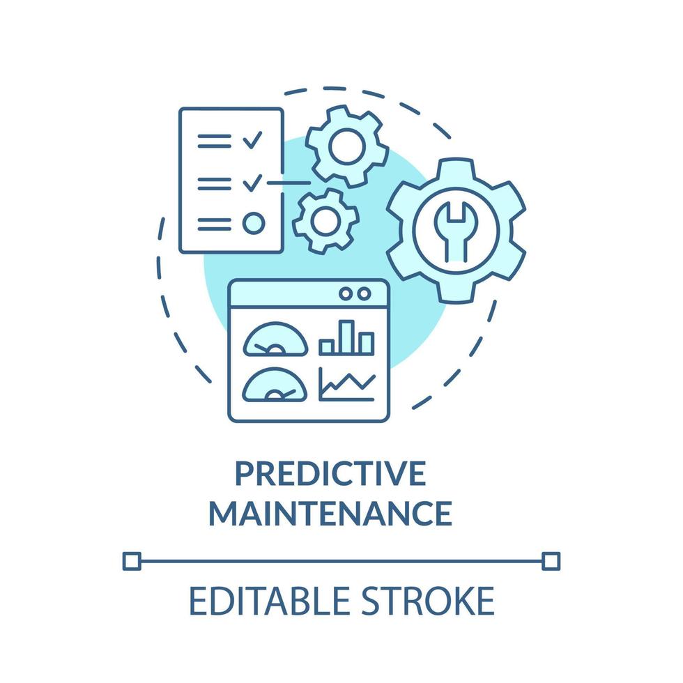 Predictive maintenance turquoise concept icon. Digital twin benefit abstract idea thin line illustration. Isolated outline drawing. Editable stroke. Roboto-Medium, Myriad Pro-Bold fonts used vector