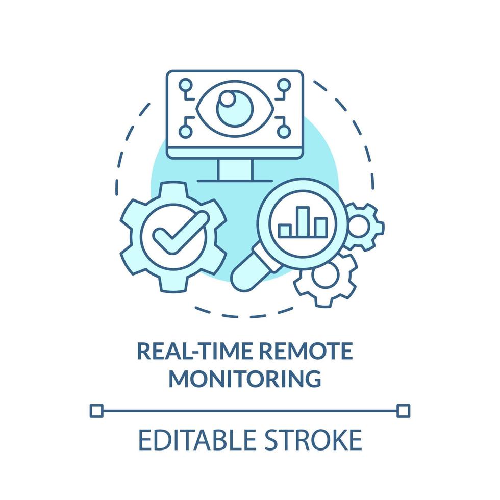 Real time remote monitoring turquoise concept icon. Digital twin benefit abstract idea thin line illustration. Isolated outline drawing. Editable stroke. Roboto-Medium, Myriad Pro-Bold fonts used vector