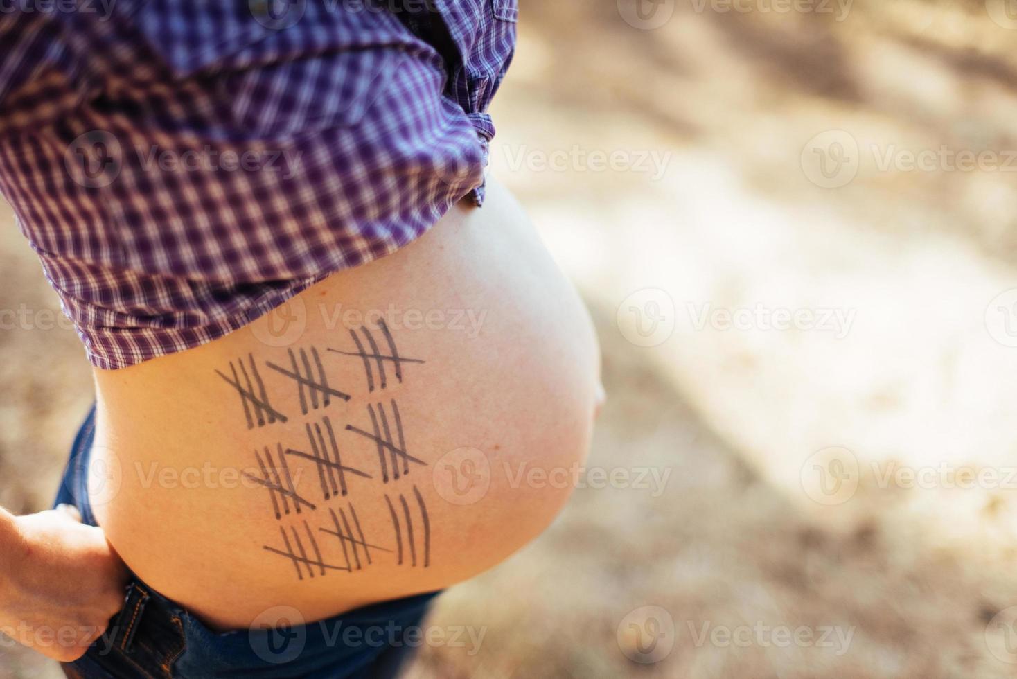 Pregnant Woman holding her hands on  stomach photo