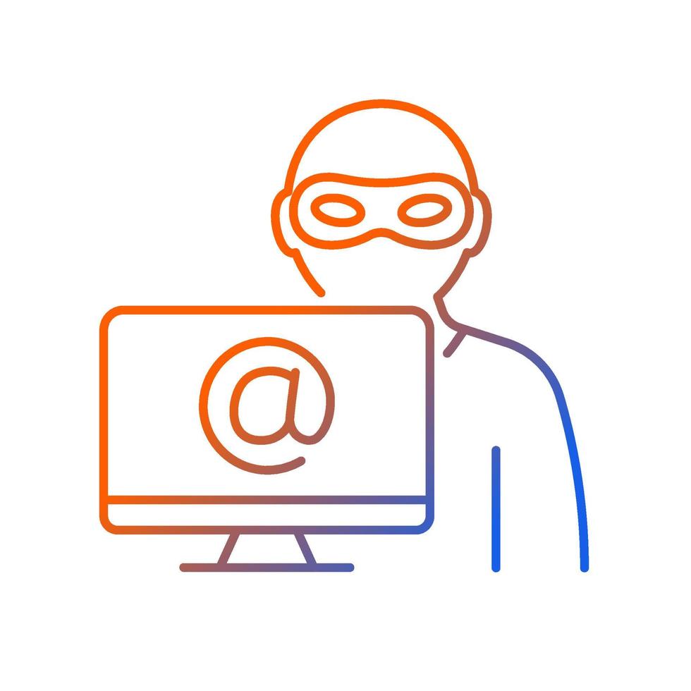 Alias gradient linear vector icon. Stealing identity online. Malicious activity. Cybercrime. Aliased names. Thin line color symbol. Modern style pictogram. Vector isolated outline drawing