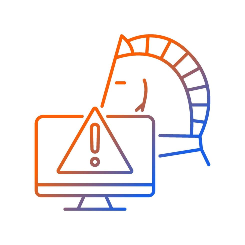 Backdoor trojan gradient linear vector icon. Malicious remote access to computer. Computer disruption. Thin line color symbol. Modern style pictogram. Vector isolated outline drawing