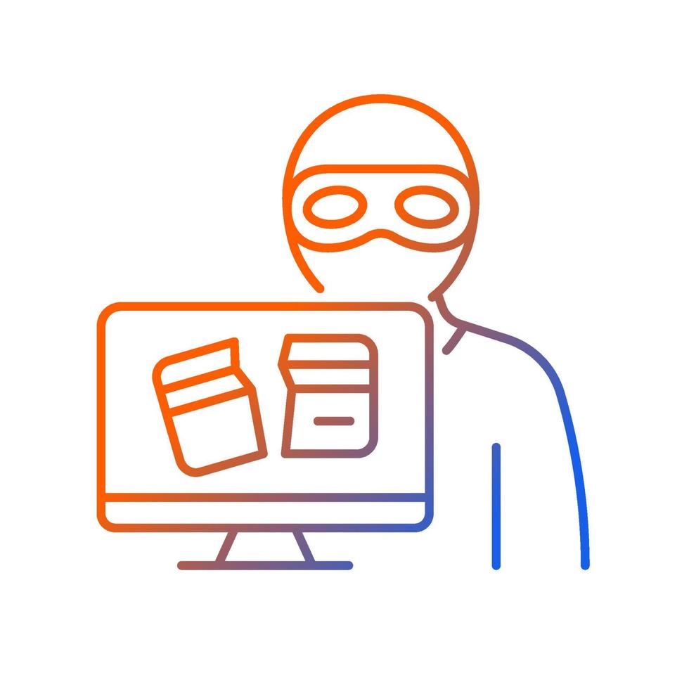Criminally motivated attack gradient linear vector icon. Computer disruption to gain money and data. Cybercrime. Thin line color symbol. Modern style pictogram. Vector isolated outline drawing
