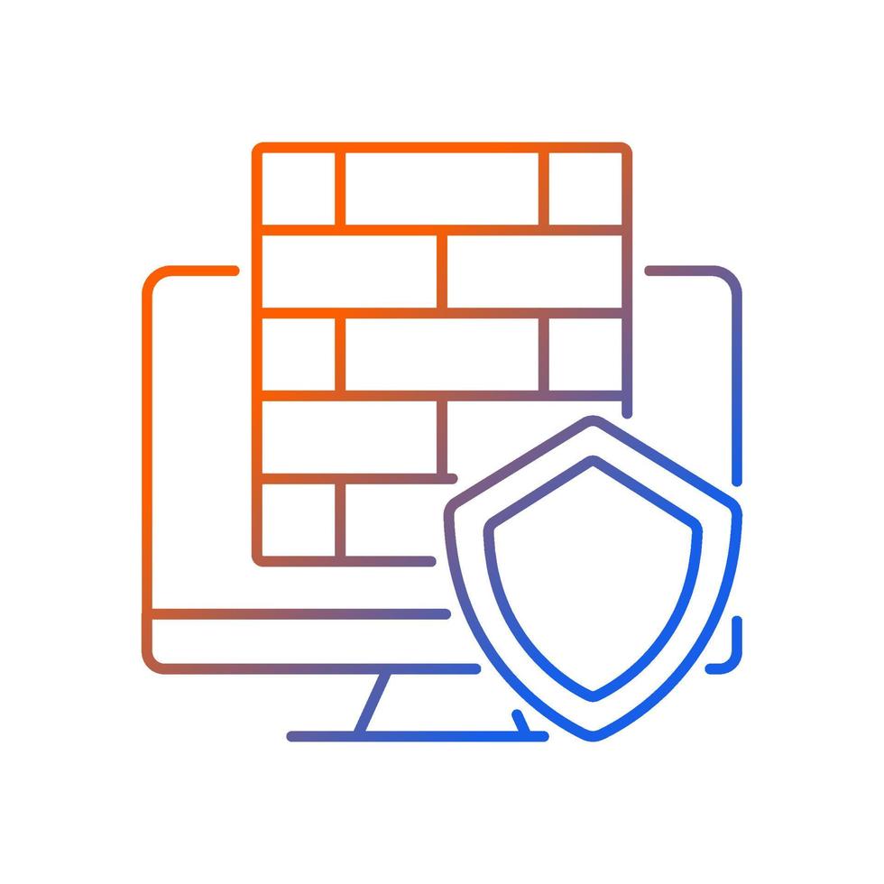 Firewall gradient linear vector icon. Protective software and hardware. Cybersecurity device. Data protection. Thin line color symbol. Modern style pictogram. Vector isolated outline drawing