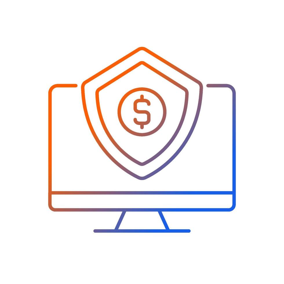 Cyber insurance gradient linear vector icon. Business liability. Data stealing protection. Risks coverage. Thin line color symbol. Modern style pictogram. Vector isolated outline drawing