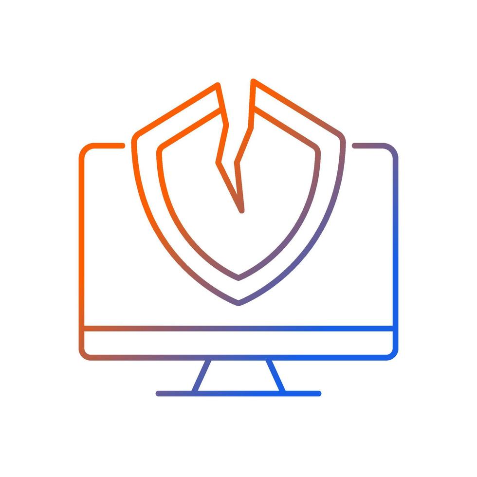 Cybersecurity vulnerability gradient linear vector icon. System weakness and flaw. Cybercriminal gains access. Thin line color symbol. Modern style pictogram. Vector isolated outline drawing