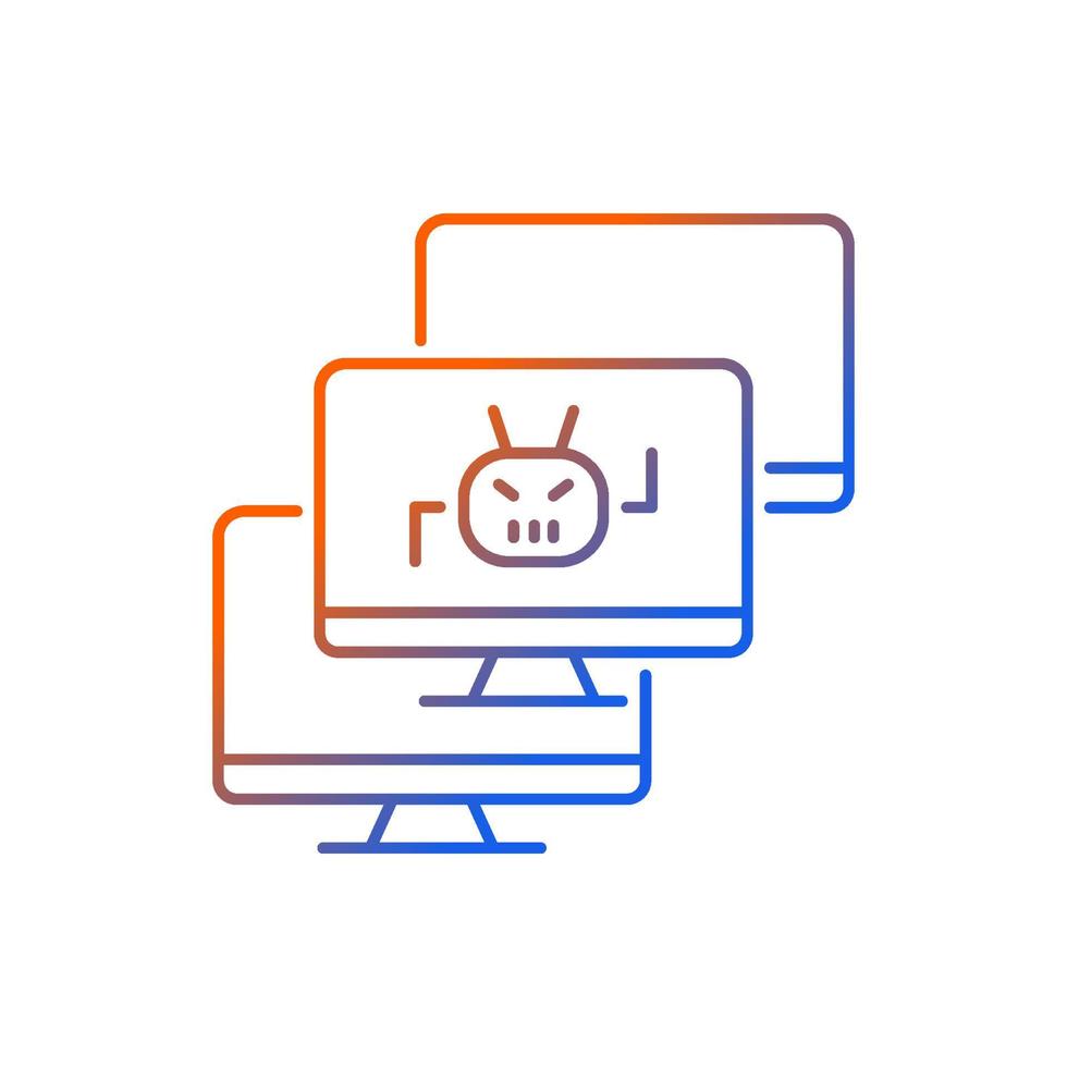 Botnet gradient linear vector icon. Internet connected devices. Huge DDoS cyberattack. Infected computers. Thin line color symbol. Modern style pictogram. Vector isolated outline drawing