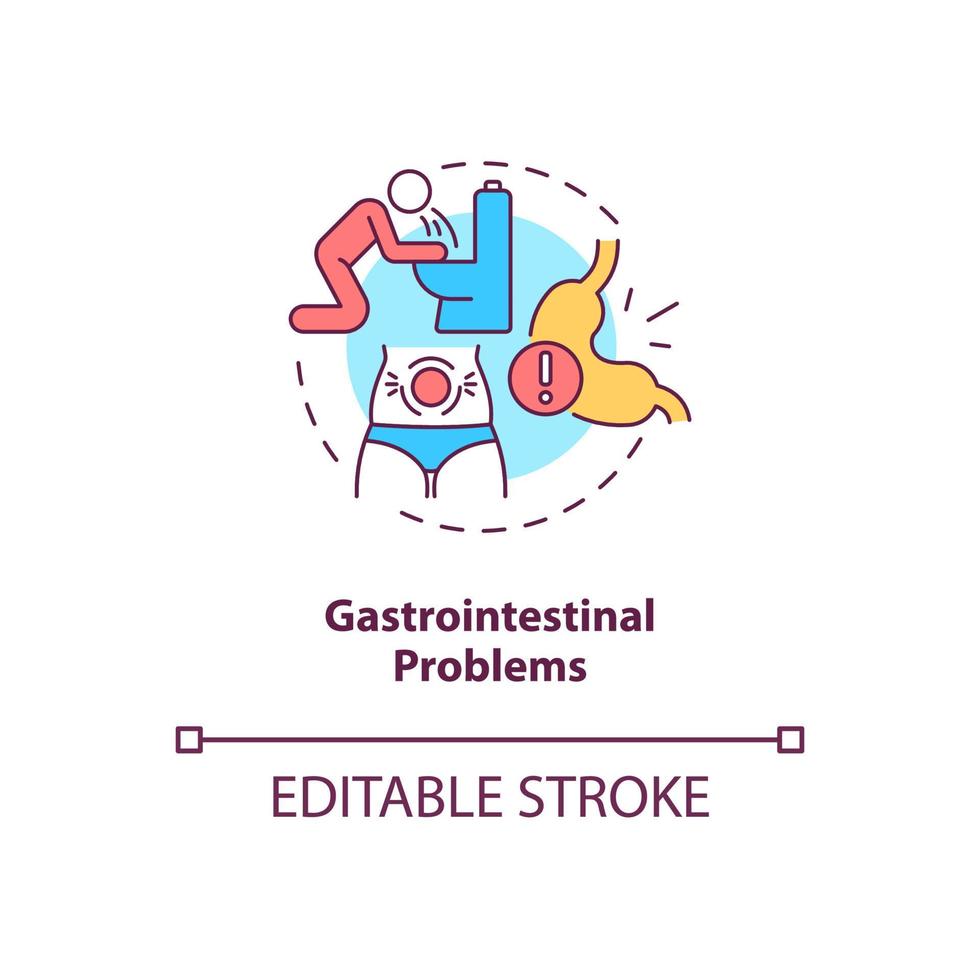 Gastrointestinal problems concept icon. Digestive system disease. Stomachache abstract idea thin line illustration. Isolated outline drawing. Editable stroke. Roboto-Medium, Myriad Pro-Bold fonts used vector