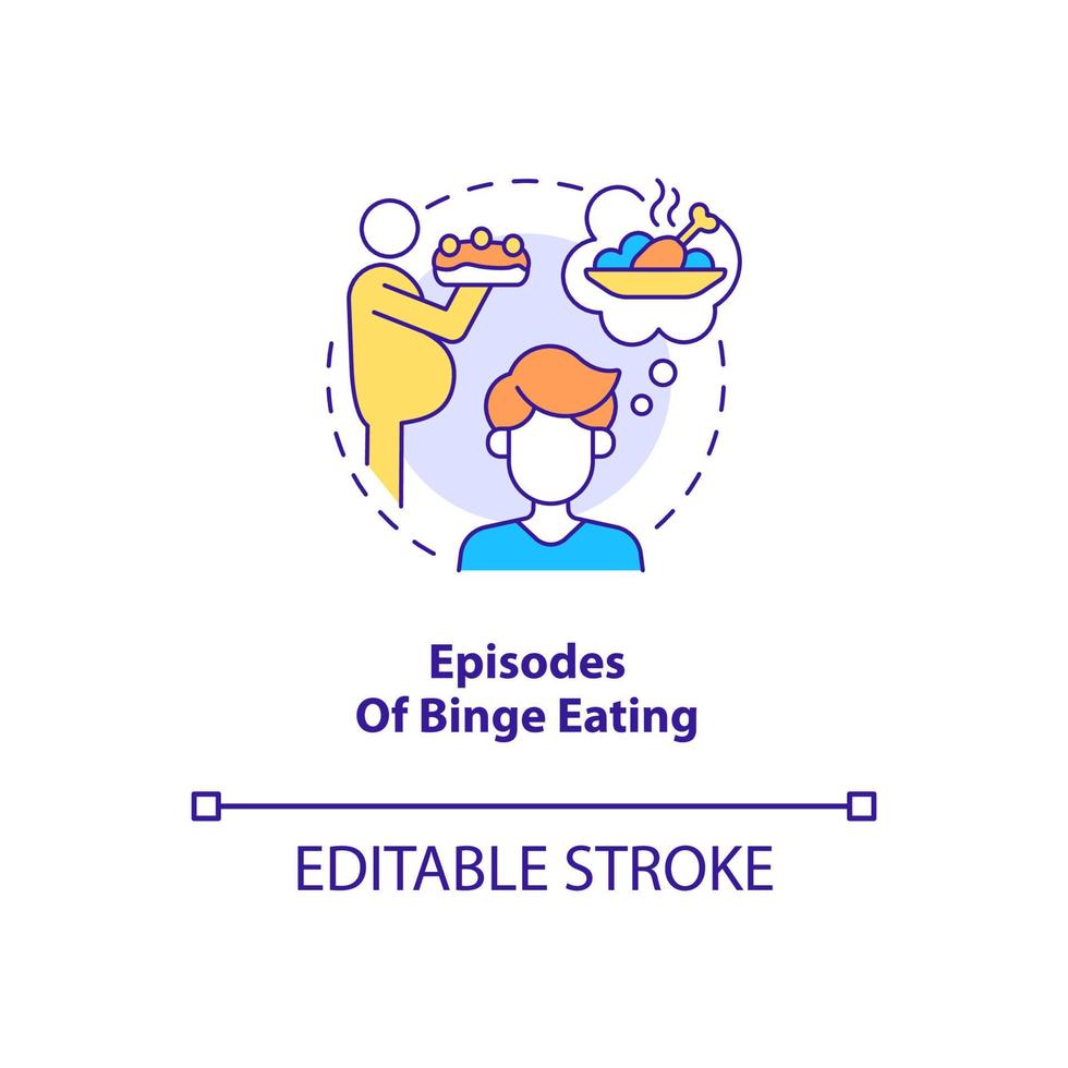 Episodes of binge eating concept icon. Bulimia symptom. Overeating abstract idea thin line illustration. Isolated outline drawing. Editable stroke. Roboto-Medium, Myriad Pro-Bold fonts used vector