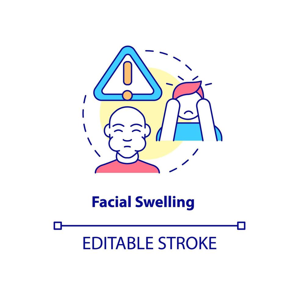 Facial swelling concept icon. Allergic reaction. Face puffiness abstract idea thin line illustration. Isolated outline drawing. Editable stroke. Roboto-Medium, Myriad Pro-Bold fonts used vector