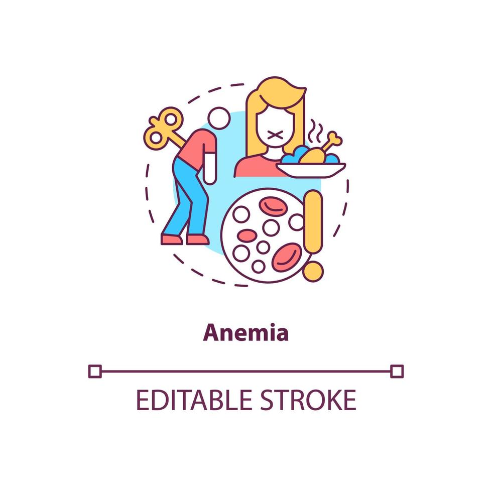 Anemia concept icon. Lowered hemoglobin level. Red blood cells lack abstract idea thin line illustration. Isolated outline drawing. Editable stroke. Roboto-Medium, Myriad Pro-Bold fonts used vector