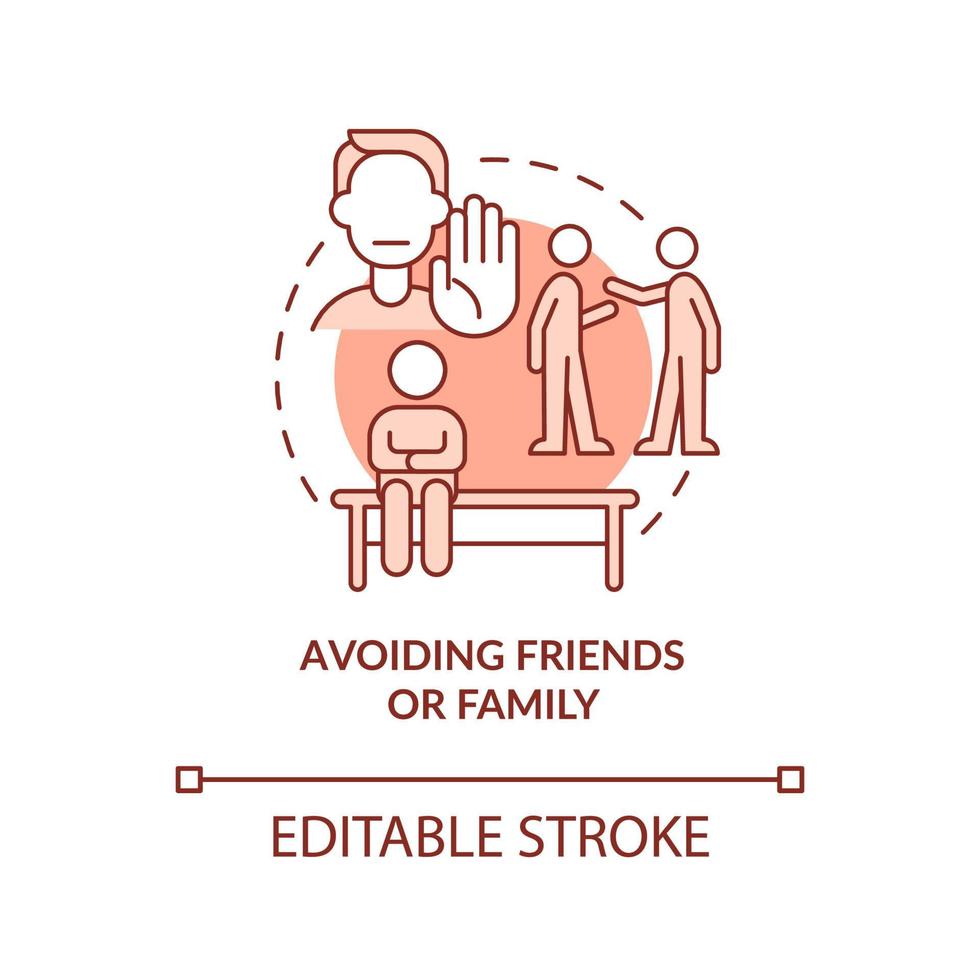 Avoiding friends and family terracotta concept icon. Anxiety disorder abstract idea thin line illustration. Isolated outline drawing. Editable stroke. Roboto-Medium, Myriad Pro-Bold fonts used vector