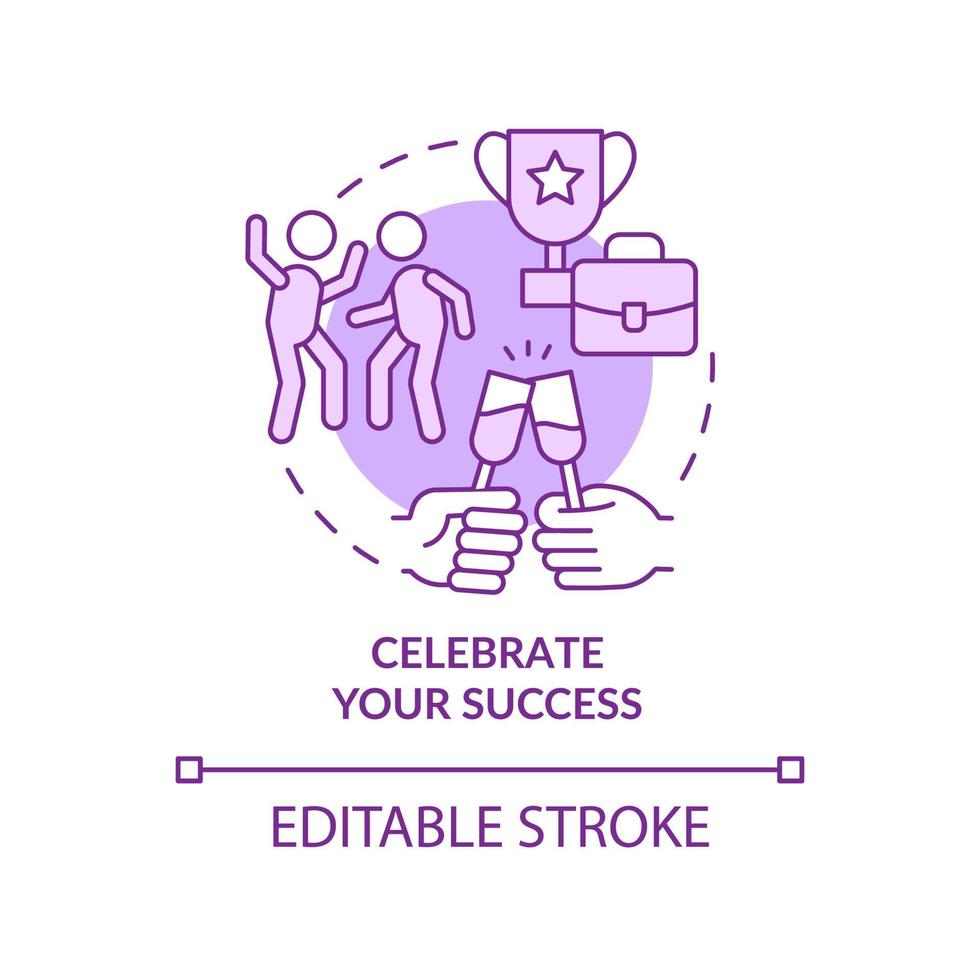 Celebrate your success purple concept icon. Anxiety overcoming method abstract idea thin line illustration. Isolated outline drawing. Editable stroke. Roboto-Medium, Myriad Pro-Bold fonts used vector