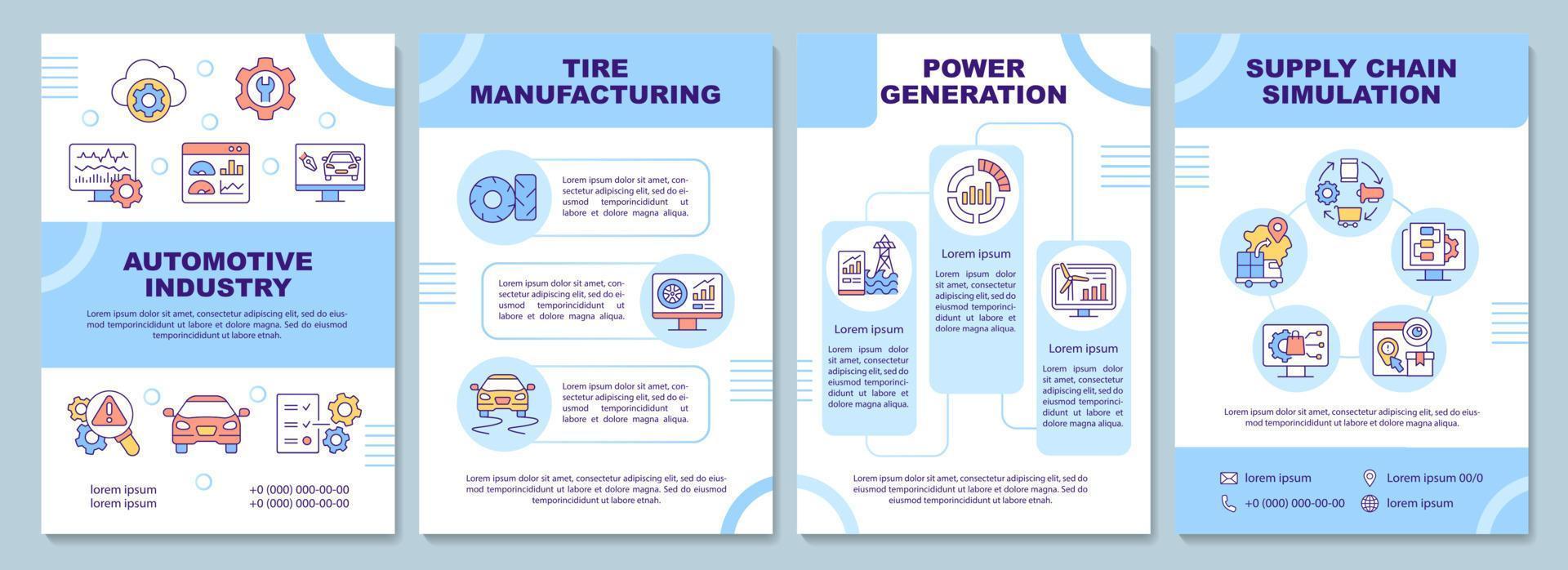 plantilla de folleto azul de uso de gemelos digitales. industria automotriz. diseño de impresión de folletos con iconos lineales. diseños vectoriales para presentación, informes anuales, anuncios. arial-black, innumerables fuentes pro-regulares utilizadas vector