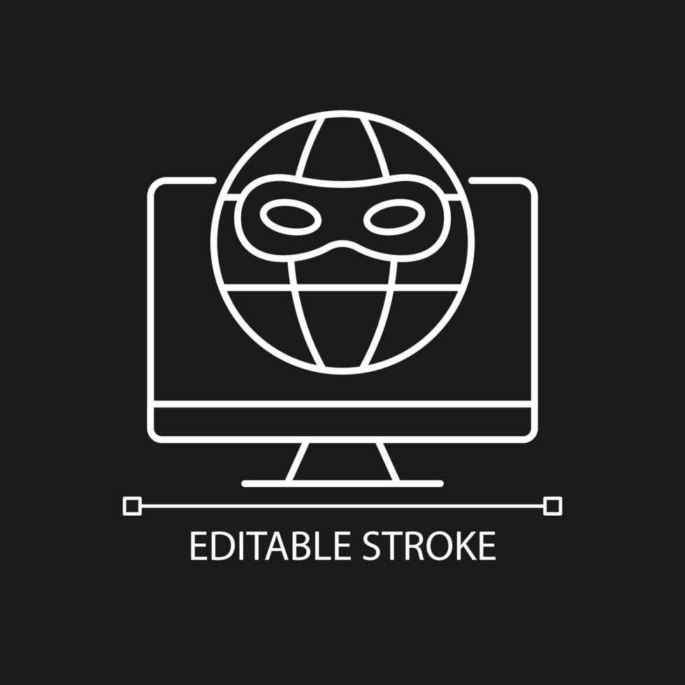 Dark web white linear icon for dark theme. Illegal market. Hidden internet. Thin line customizable illustration. Isolated vector contour symbol for night mode. Editable stroke. Arial font used