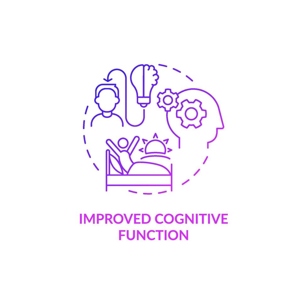 Improved cognitive functions purple gradient concept icon. Wake up time. Morning routine abstract idea thin line illustration. Isolated outline drawing. Roboto-Medium, Myriad Pro-Bold fonts used vector