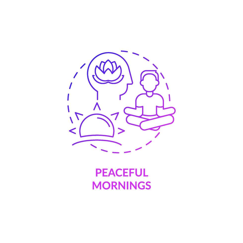 Peaceful morning purple gradient concept icon. Daily rituals for mind balance abstract idea thin line illustration. Isolated outline drawing. Roboto-Medium, Myriad Pro-Bold fonts used vector