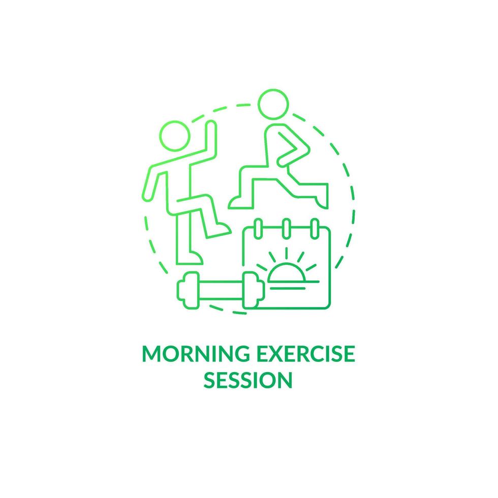 Morning exercise session green gradient concept icon. Positive day beginning abstract idea thin line illustration. Isolated outline drawing. Roboto-Medium, Myriad Pro-Bold fonts used vector