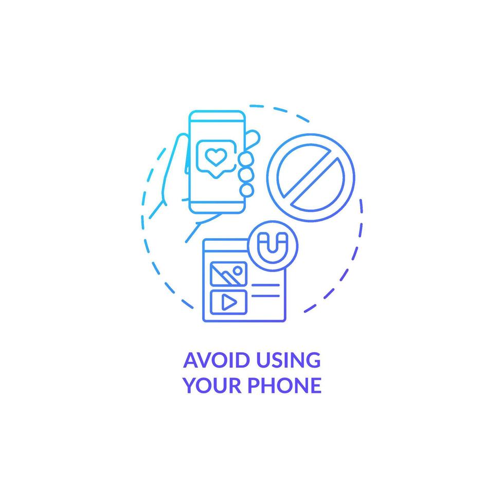 Avoid using your phone blue gradient concept icon. Limit gadgets for better wellness abstract idea thin line illustration. Isolated outline drawing. Roboto-Medium, Myriad Pro-Bold fonts used vector