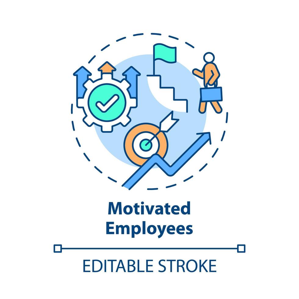 Motivated employees concept icon. Internal growth abstract idea thin line illustration. Workers involved in company growth process. Vector isolated outline color drawing. Editable stroke