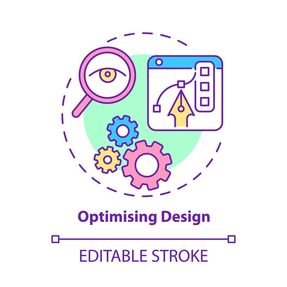 Optimising design concept icon. Marketing research technology. Visual innovation. Improve product abstract idea thin line illustration. Vector isolated outline color drawing. Editable stroke
