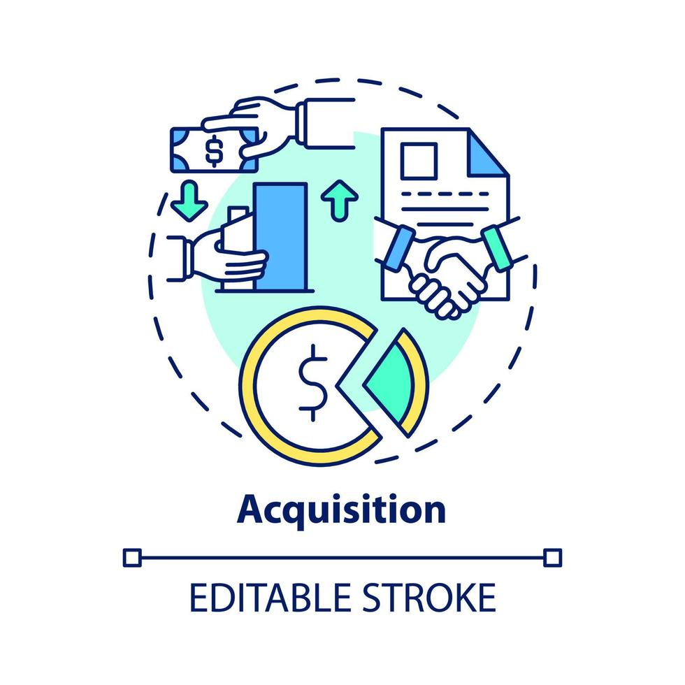 Acquisition concept icon. External expansion abstract idea thin line illustration. Buying shares and asset of company. Shareholders. Vector isolated outline color drawing. Editable stroke