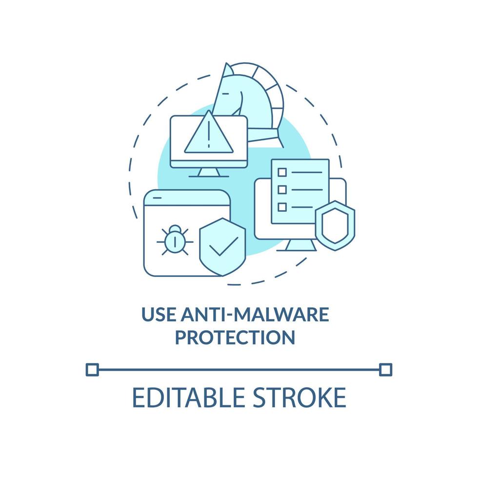 icono del concepto de protección antimalware del dispositivo. defensa contra software espía idea abstracta ilustración de línea delgada. tecnología de seguridad de datos personales. dibujo de color de contorno aislado vectorial. trazo editable vector