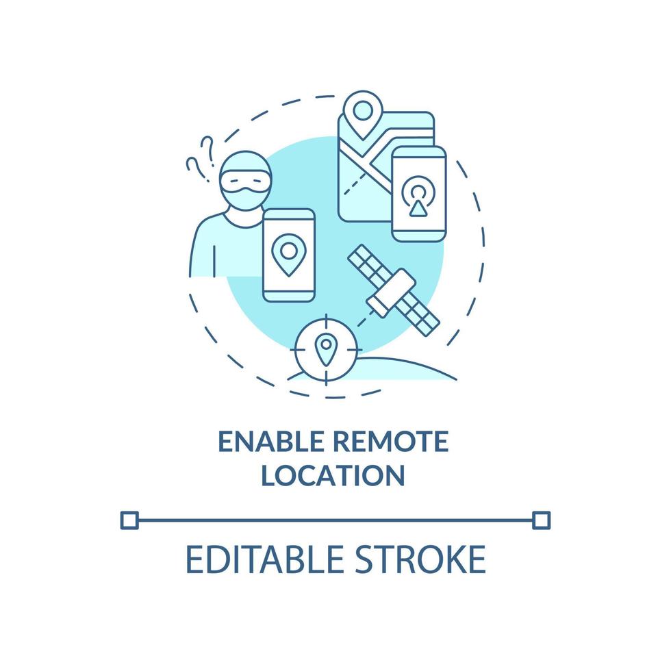 Remote location enabling concept icon. Tracking device and wipe private information abstract idea thin line illustration. Protecting privacy. Vector isolated outline color drawing. Editable stroke