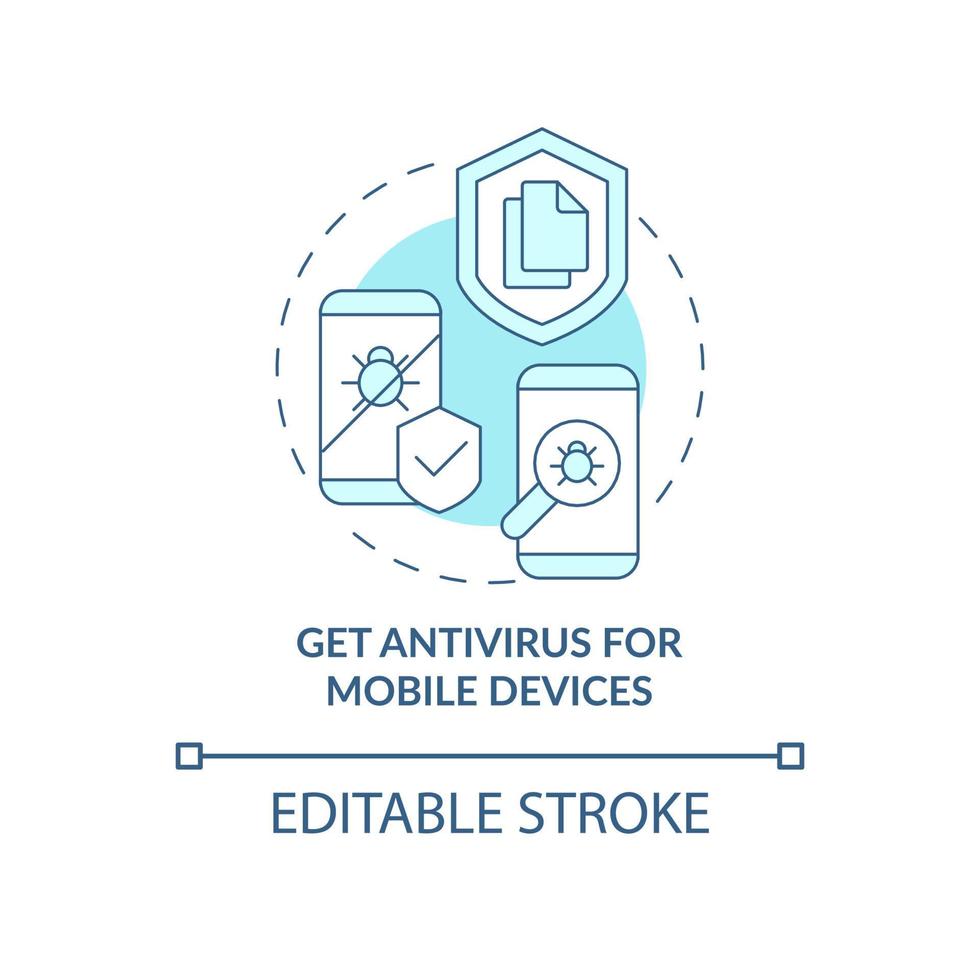 Antivirus for mobile devices concept icon. Personal information protection abstract idea thin line illustration. Private data online save. Vector isolated outline color drawing. Editable stroke