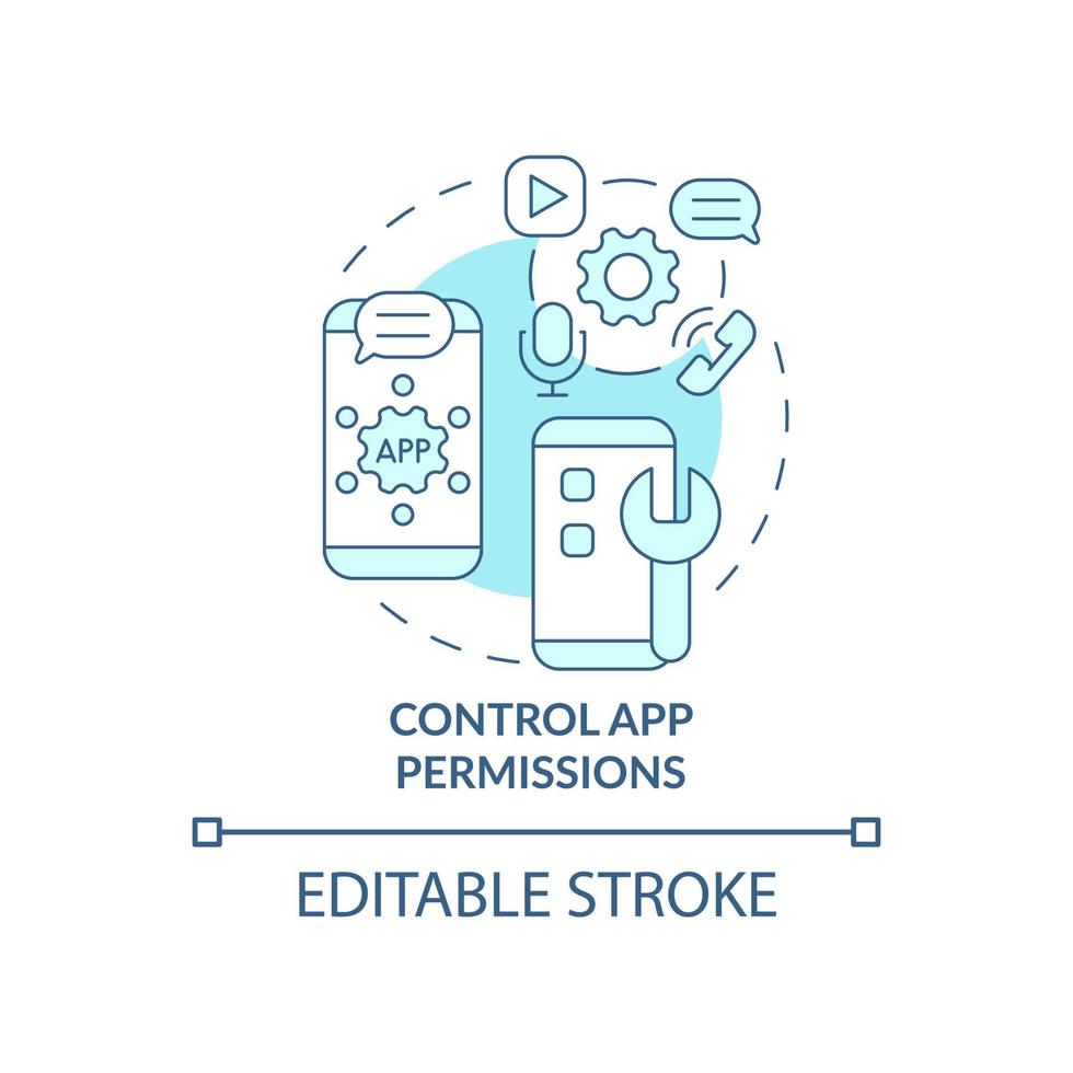 App permissions controlling service concept icon. Setting application accesses to personal information abstract idea thin line illustration. Vector isolated outline color drawing. Editable stroke