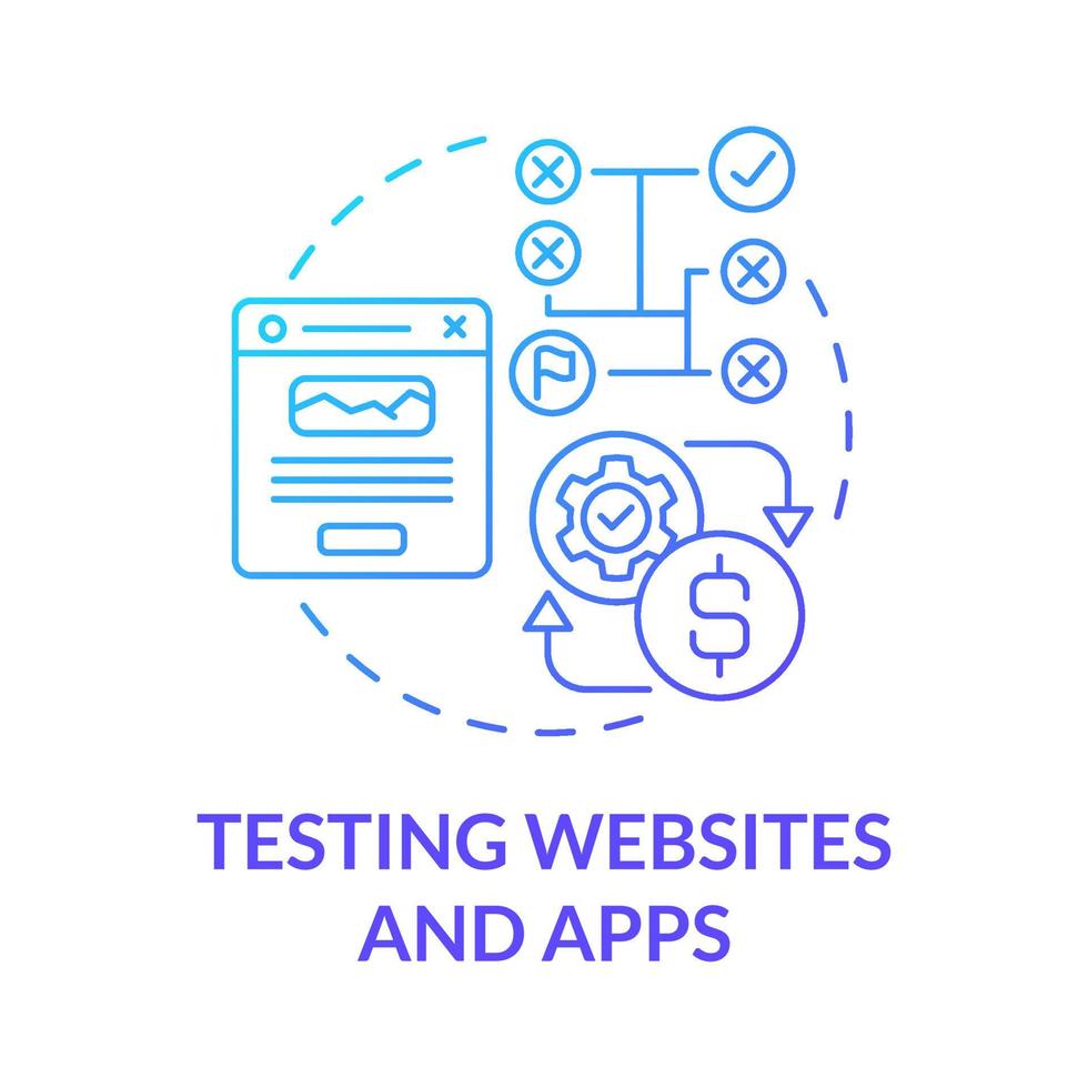 Testing websites and apps blue gradient concept icon. Making money online approach abstract idea thin line illustration. Products and services test. Vector isolated outline color drawing