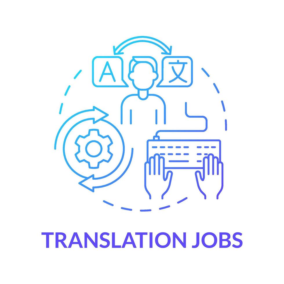 Translation jobs blue gradient concept icon. Making money online approach abstract idea thin line illustration. Interpreter skills. Converting written material. Vector isolated outline color drawing
