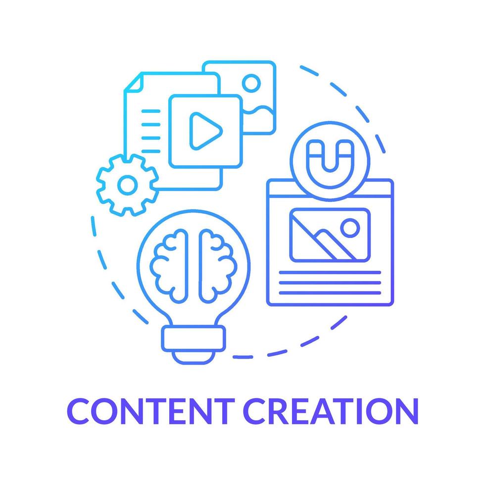 Content creation blue gradient concept icon. Online entrepreneur skill abstract idea thin line illustration. Generating topic ideas. Create educational material. Vector isolated outline color drawing