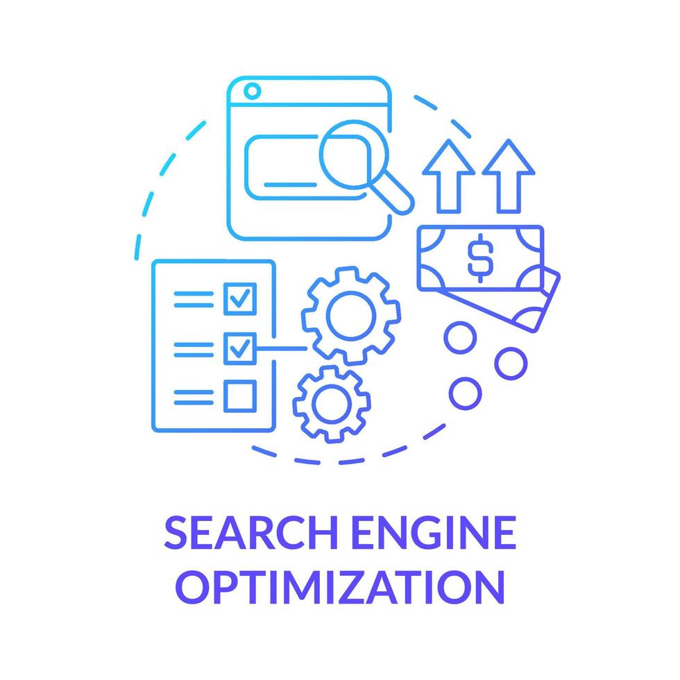 Search engine optimization blue gradient concept icon. Online entrepreneur skill abstract idea thin line illustration. SEO in marketing. Online content. Vector isolated outline color drawing