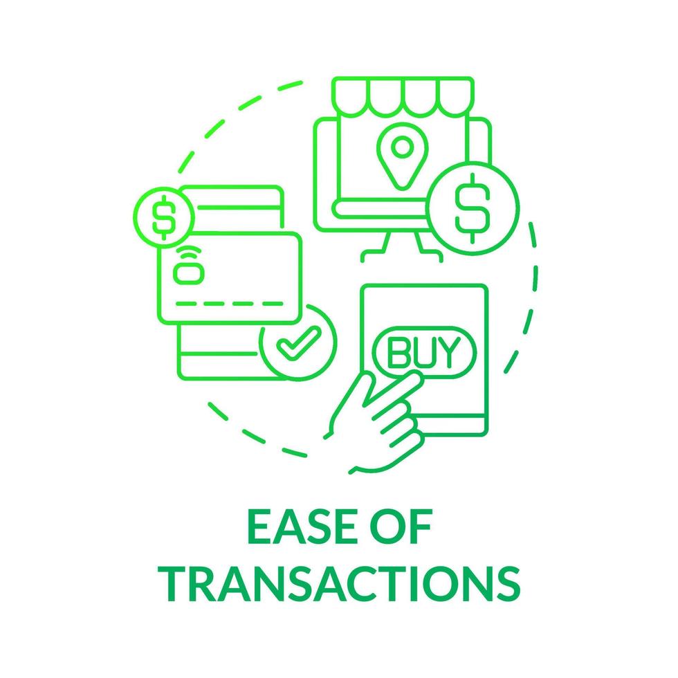 Ease of transactions green gradient concept icon. Online entrepreneurship abstract idea thin line illustration. Purchasing decisions. Making payment online. Vector isolated outline color drawing