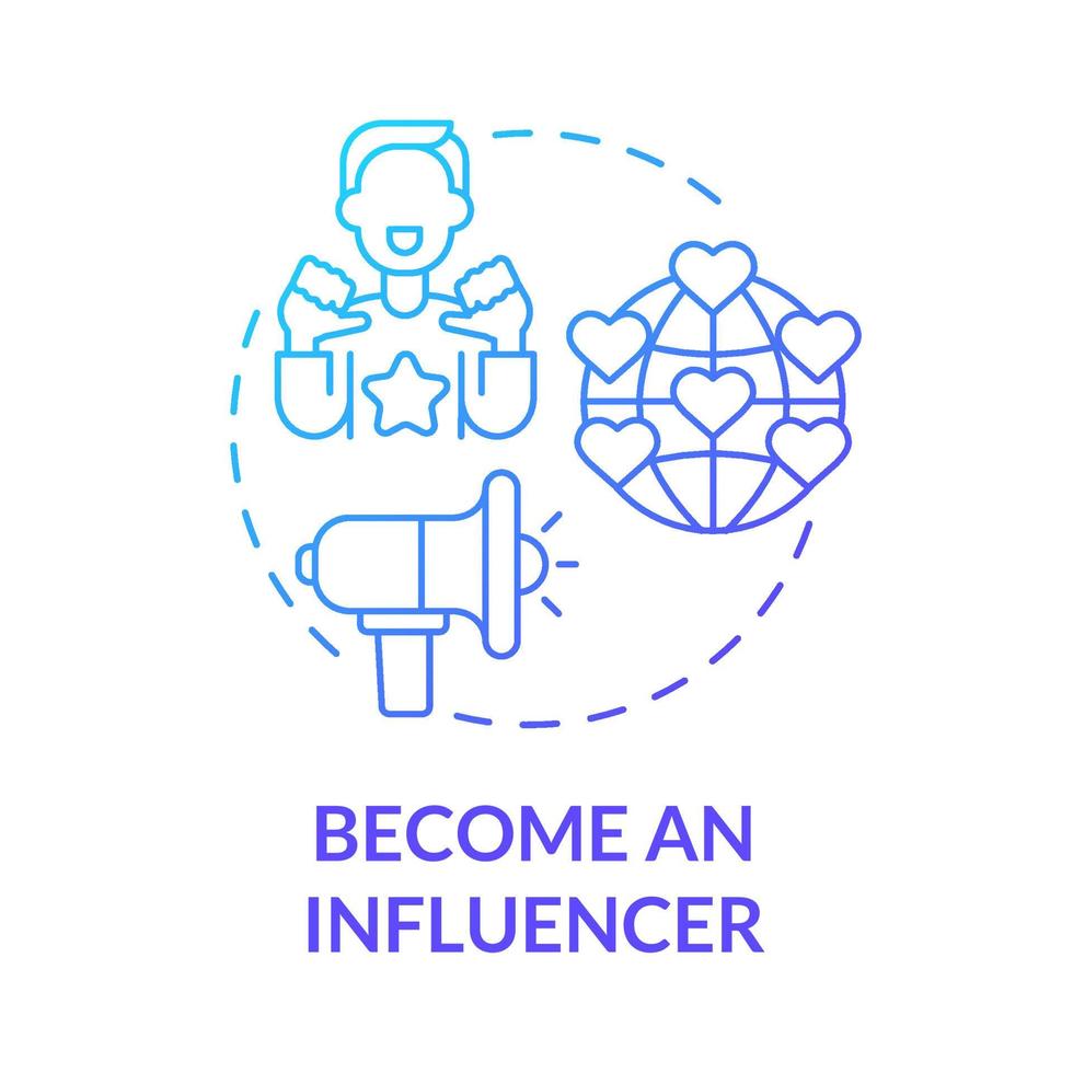 Become influencer blue gradient concept icon. Way to make money online abstract idea thin line illustration. Social media platform and blog. Popular personality. Vector isolated outline color drawing