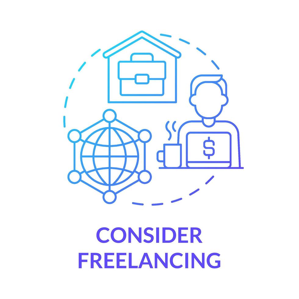 Consider freelancing blue gradient concept icon. Making money online method abstract idea thin line illustration. Independent contractor. Working from home. Vector isolated outline color drawing