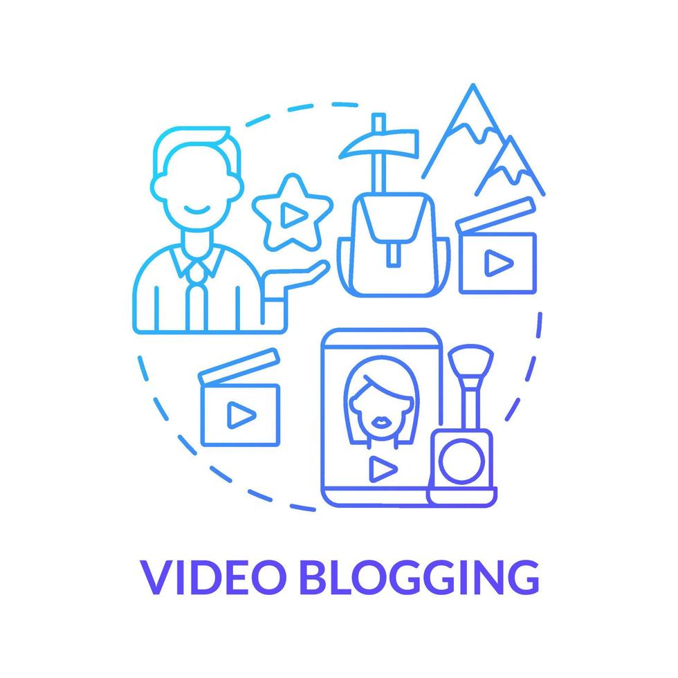 Video blogging blue gradient concept icon. Way to make money online abstract idea thin line illustration. Blogging format. Content creation process. Vector isolated outline color drawing