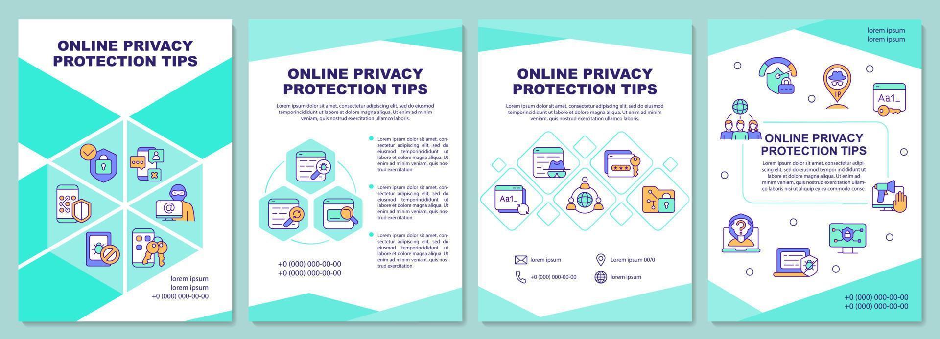 Online privacy protection tips brochure template. Flyer, booklet, leaflet print, cover design with linear icons. Vector layouts for presentation, annual reports, advertisement pages