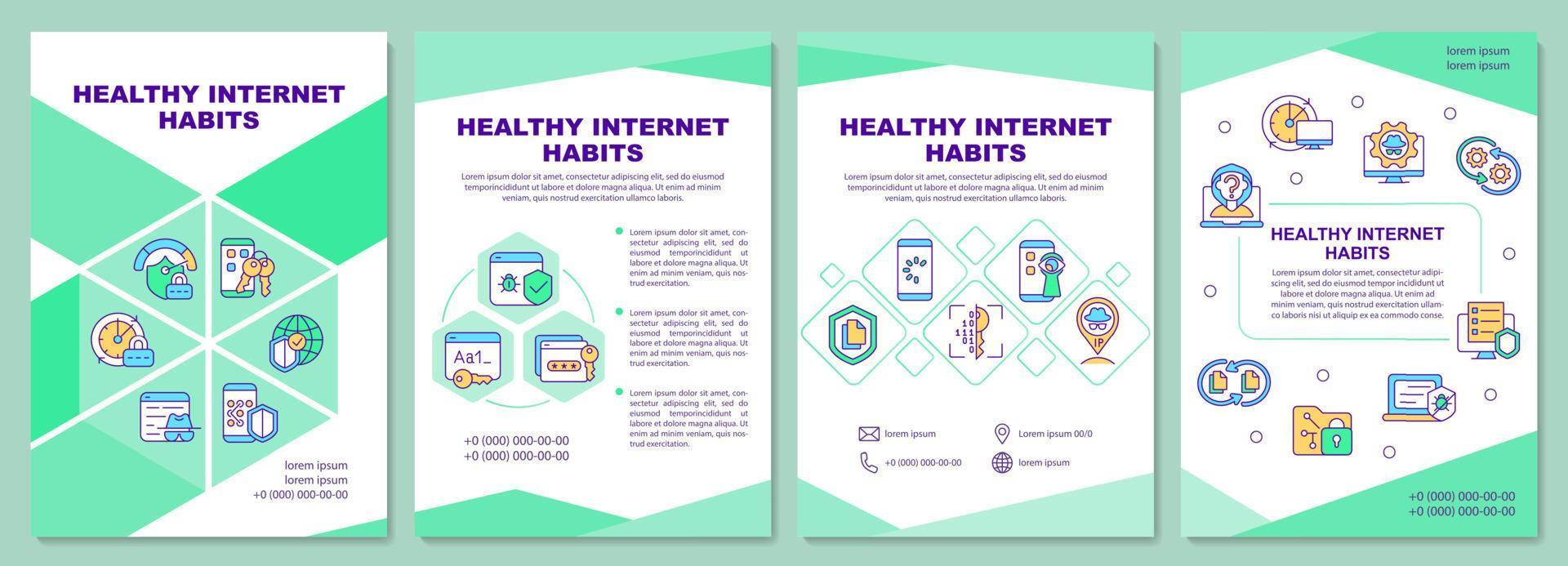 Plantilla de folleto de consejos sobre hábitos saludables en Internet. folleto, folleto, impresión de folleto, diseño de portada con iconos lineales. diseños vectoriales para presentaciones, informes anuales, páginas de publicidad vector