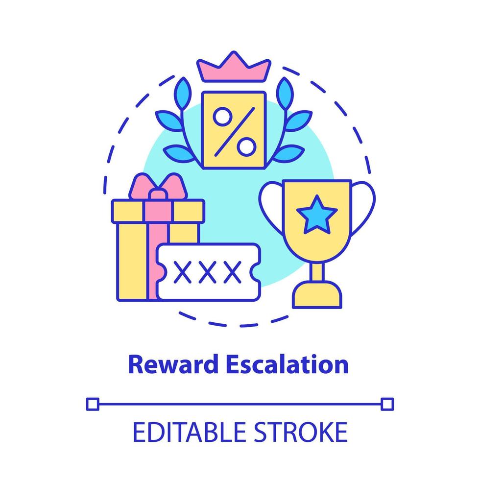 Reward escalation concept icon. Reward marketing. Client loyalty increase. Gifts and prizes for customers abstract idea thin line illustration. Vector isolated outline color drawing. Editable stroke