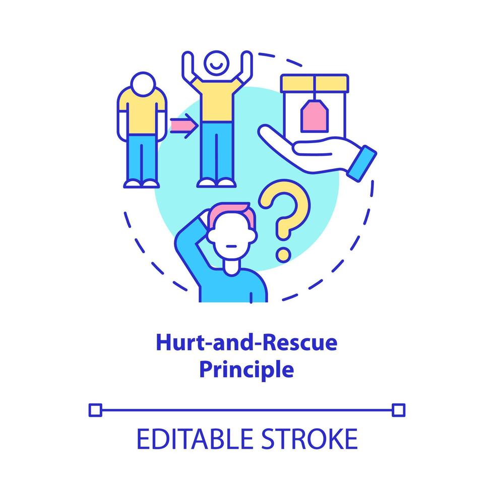 Hurt-and-rescue principle concept icon. Determine problem and offer solution. Emotion based selling trick abstract idea thin line illustration. Vector isolated outline color drawing. Editable stroke