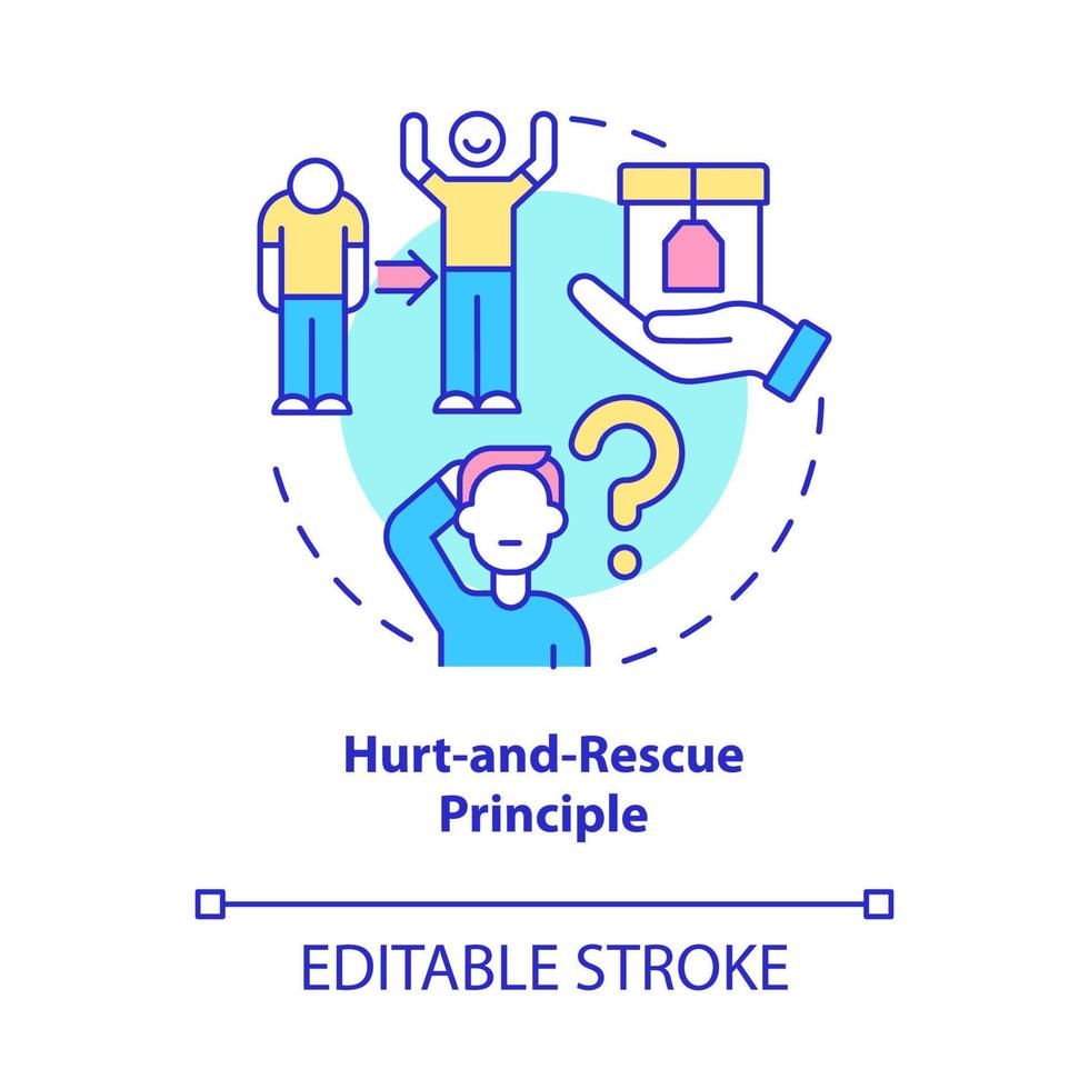 icono del concepto de principio de daño y rescate. determinar el problema y ofrecer la solución. truco de venta basado en la emoción idea abstracta ilustración de línea delgada. dibujo de color de contorno aislado vectorial. trazo editable vector