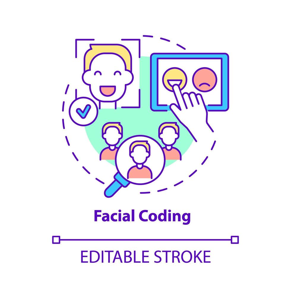 Facial coding concept icon. Customer emotional response detection. Face expression analysis abstract idea thin line illustration. Vector isolated outline color drawing. Editable stroke