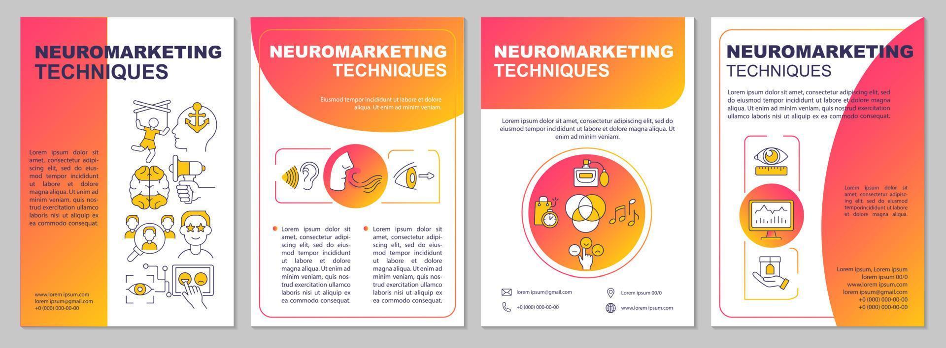 Neuromarketing methods brochure template. Customer senses impact. Flyer, booklet, leaflet print, cover design with linear icons. Vector layouts for presentation, annual reports, advertisement pages