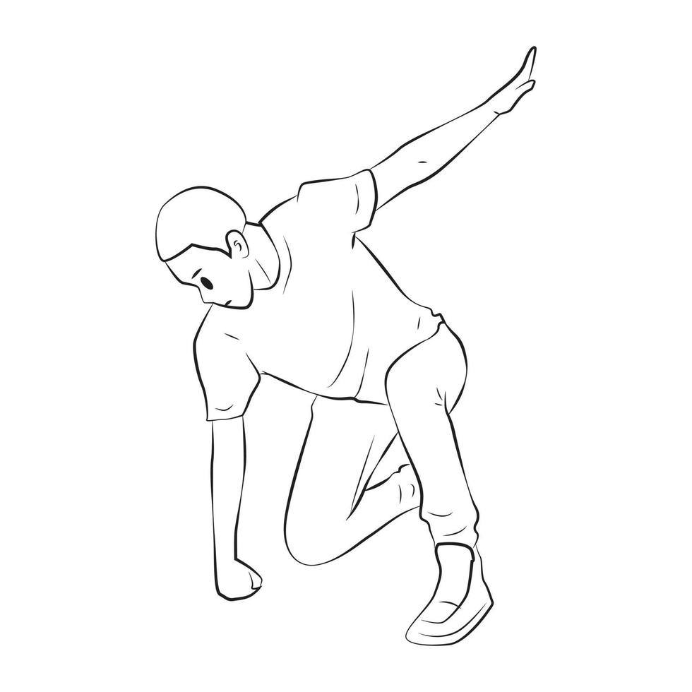 man fighting landing pose line art vector illustration, hero pose