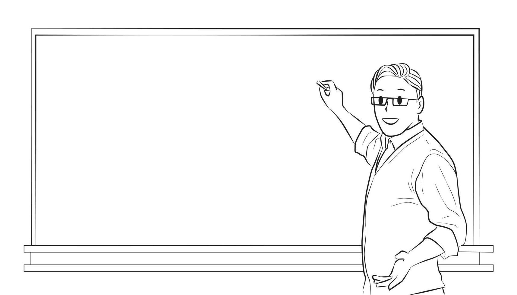 Male teacher write on the board line art illustration vector