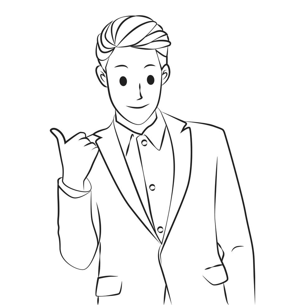 handsome young man businessman top pose line art vector illustration ...