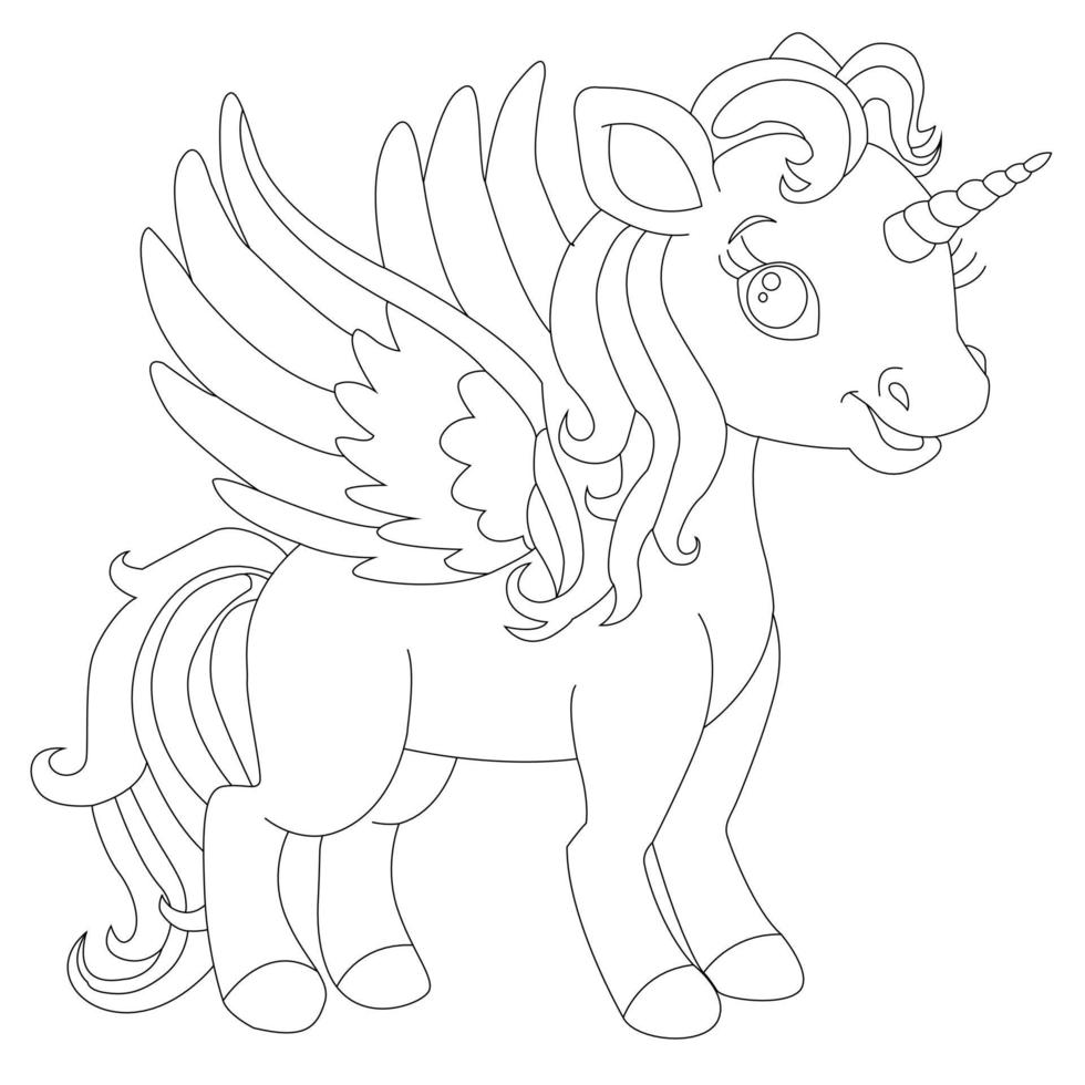 Unicorns vector. Coloring book page unicorn. Children background. Coloring page unicorn. Magic pony cartoon. Sketch animals. Animals coloring page. Animals vector. Cute unicorn with flowers. vector