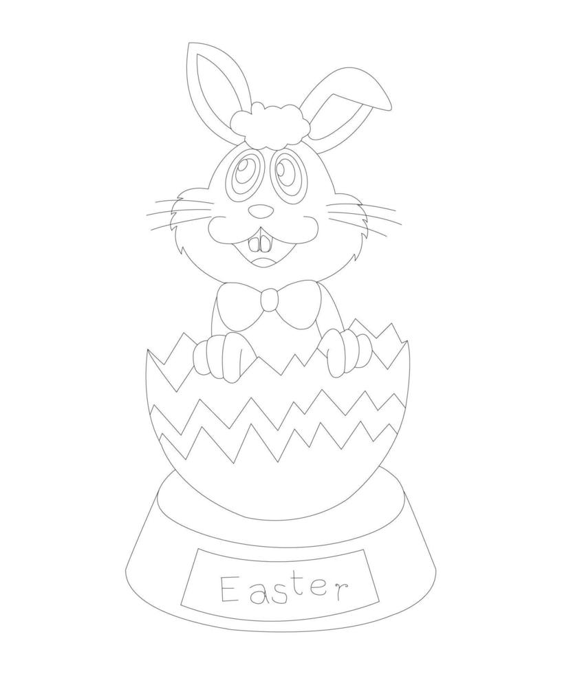 Easter bunny rabbit cartoon character In black and white outline.  Easter Rabbit for coloring page, Cute little rabbit coloring beautiful holiday gifts with bright and colorful paints and an art vector